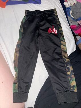 Jordan Kids Black Track Pants with Camo Side Panels and Red Logo